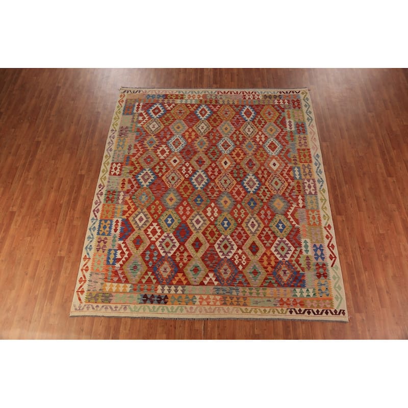 Kilim Oriental Area Rug Flatweave Tribal Wool Carpet - 8'5"x 9'9"