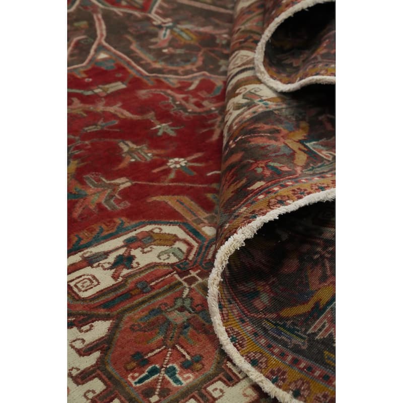 Hand Knotted Oriental 100% Wool Carpet Traditional Floral Red Heriz Area Rug - 10' 5'' X 7' 7''