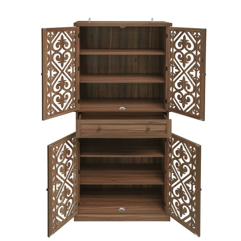 Multi-Functional Wooden Accent Cabinet, Kitchen Pantry with 1 Drawer & 4 Doors, Storage Cabinet with 4 Adjustable Shelves