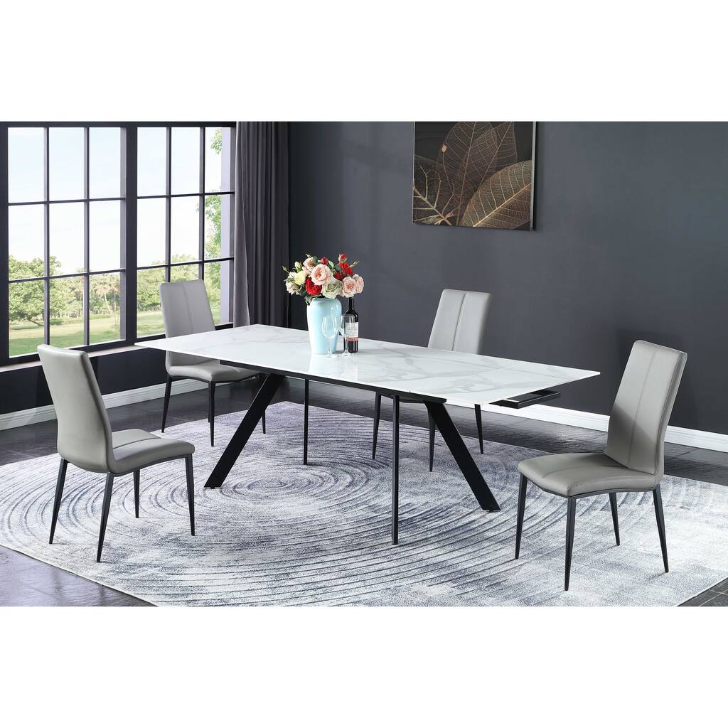 Somette Extendable Dining Table with Steel Four-legged Base