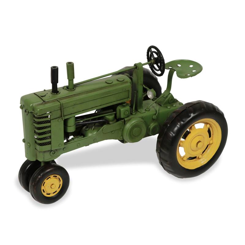 HomeRoots 7" Green and Black Metal Hand Painted Model Tractor - 7' X '7' X '11.5