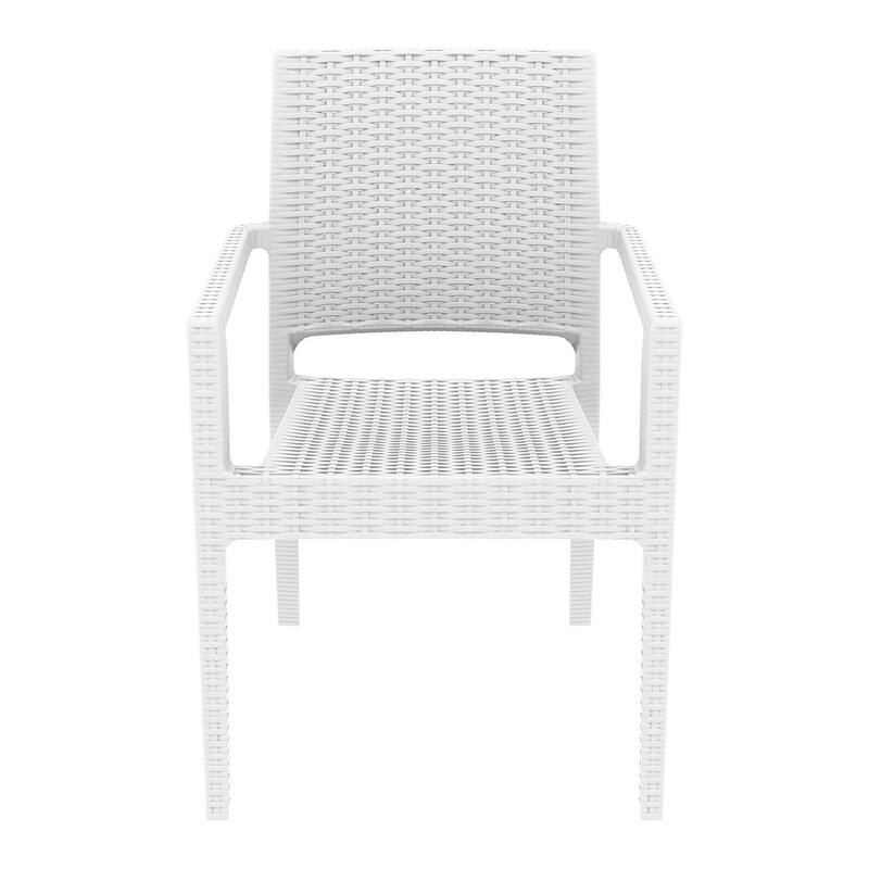 34" White Wickerlook Patio Stackable Dining Chair