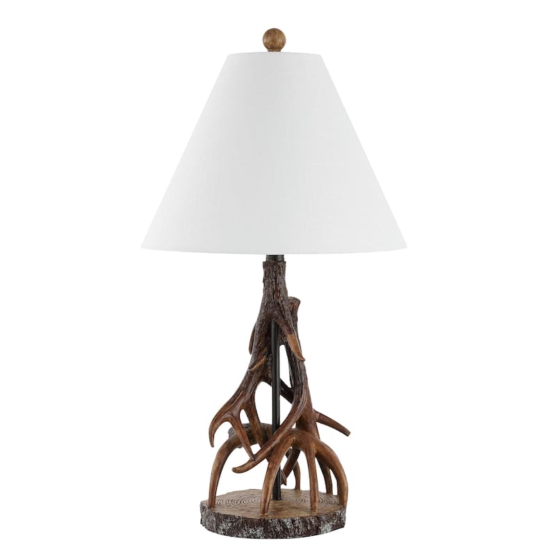 Elizabeth 26" Farmhouse Rustic Iron LED Table Lamp, Brown/White by JONATHAN Y