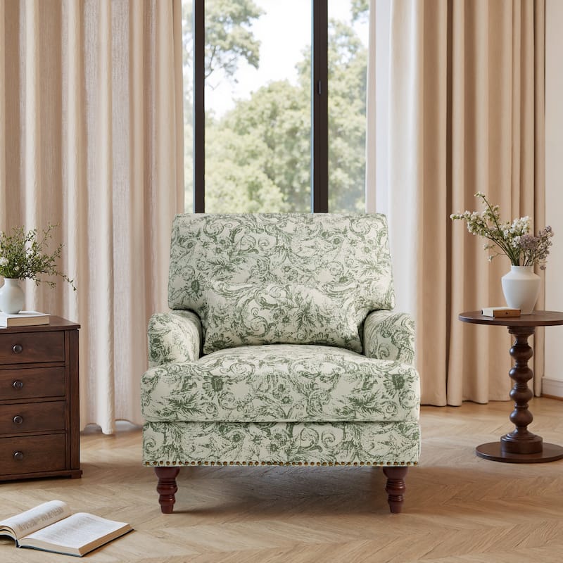 Mid Century Chenille Upholstered Accent Chair with Nailhead Trim