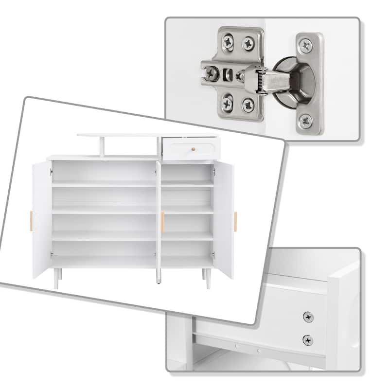 Modern Entryway Wood Shoe Organizer Storage Cabinet with 2 Cabinets and a Drawer