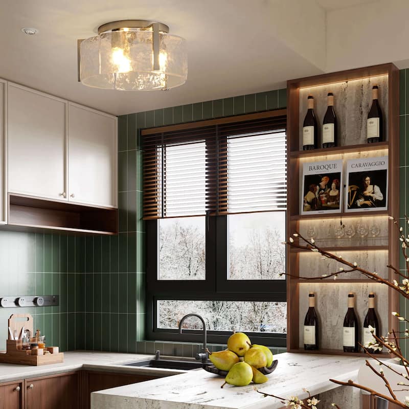 Laia Round 3-Light Textured Glass Panels Flush Mount