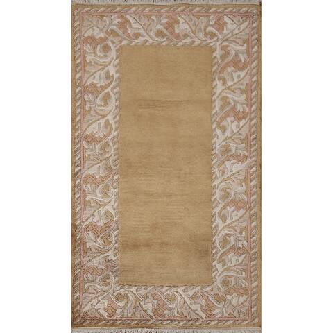 Bordered Oriental Nepalese Rug Hand-knotted Contemporary Wool Carpet - 2'2" x 4'0"