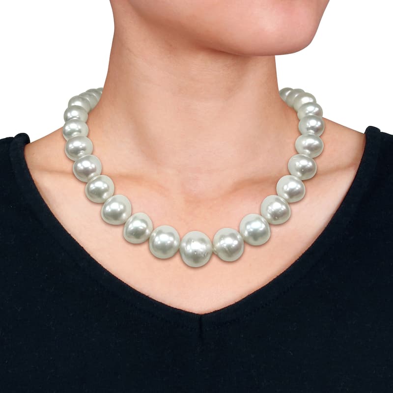 Miadora 14k or 18k Yellow Gold South Sea Cultured Pearl Strand Necklace (10-18mm) Diamond Accent