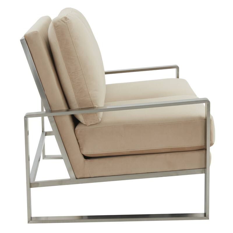 Jefferson Modern Leather/Velvet Loveseat Sofa with Silver/Gold Frame, Removable Cushions Couch for Home and Office