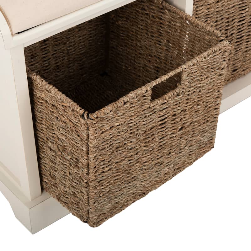 SAFAVIEH Lonan White 3-drawer Wicker Storage Bench - 47" W x 16.1" L x 19.9" H
