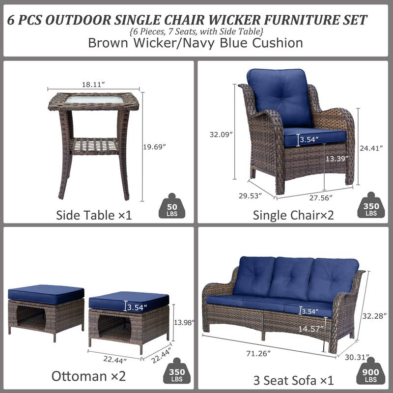 High Back Brown Wicker Outdoor Patio Furniture Sets with Patio Chairs