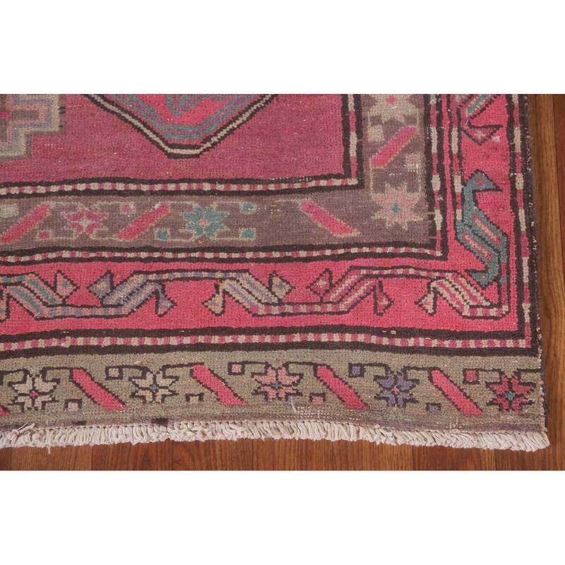 Hand Knotted Oriental 100% Wool Carpet Traditional Tribal Pink Meshkin Runner Rug - 9' 5'' X 3' 9''