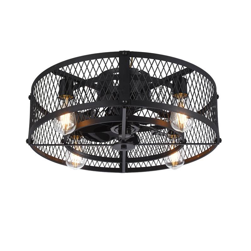 20-26Inch Caged Ceiling Fan with Light and Remote: APP Control Quiet DC Motor (E26 Bulbs Included) - Black - 20in
