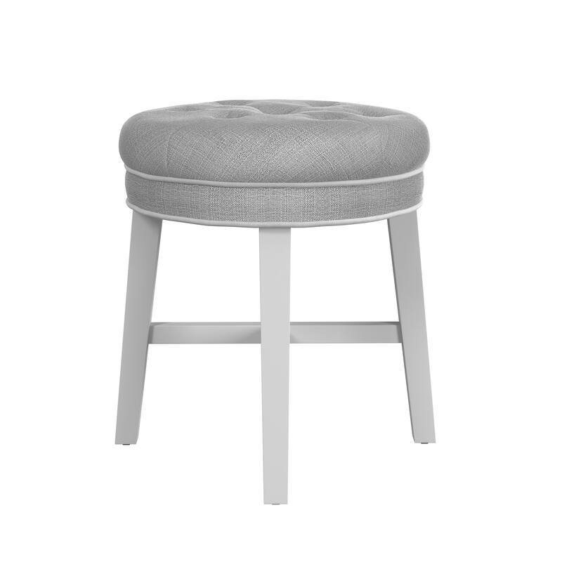 Hillsdale Furniture Sophia Tufted Backless Vanity Stool, White with Linen Gray Fabric - White & Linen Gray - 16" x 16" x 18"