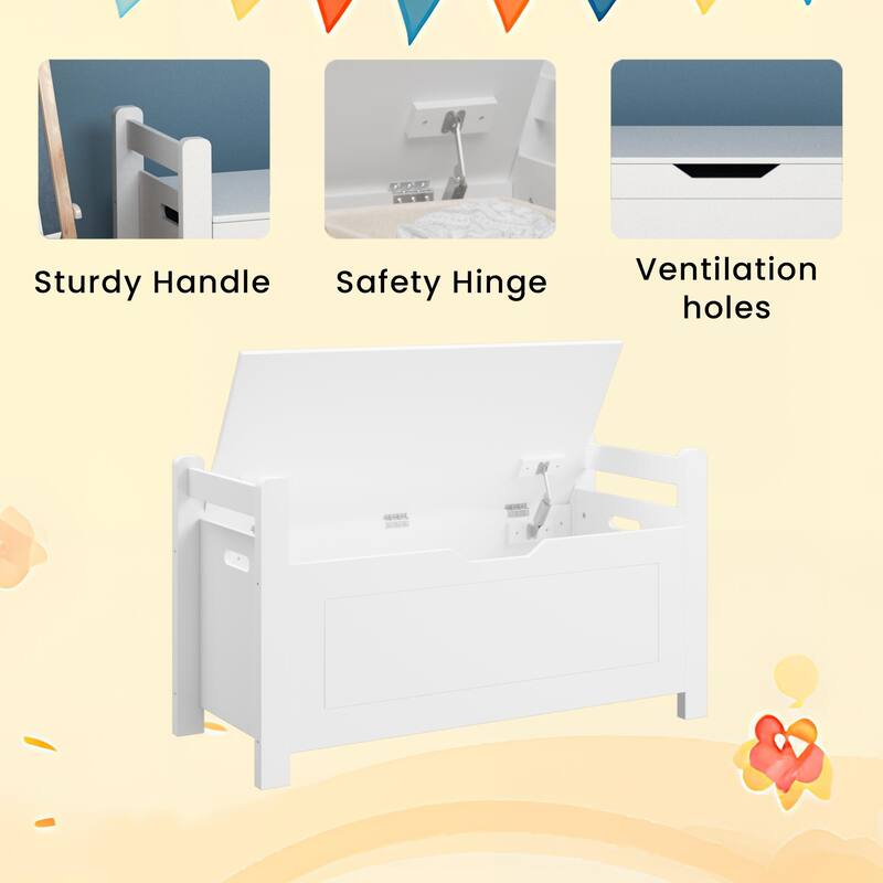 Anmytek Safety Flip Top Storage Bench Kids Bedroom Seat White Modern Organization Toy Storage