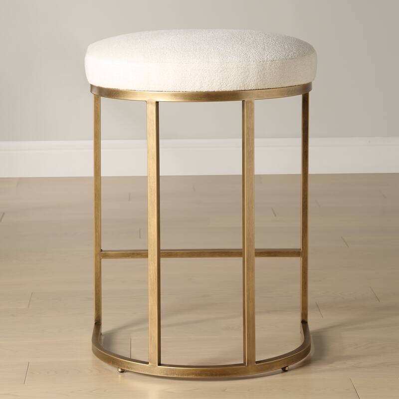 Gold Half-moon Metal Base and Cream Cushion Counter Stool