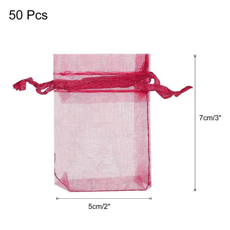 50pcs Organza Bags Drawstring Favor Pouches Sheer Mesh Bag for Wedding - Wine Red - 2 inch x 3 inch