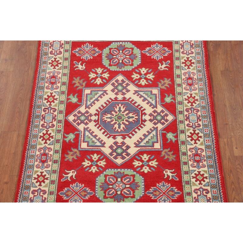 Red Kazak Oriental Foyer Rug Hand-Knotted Wool Carpet - 3'3" x 4'10"
