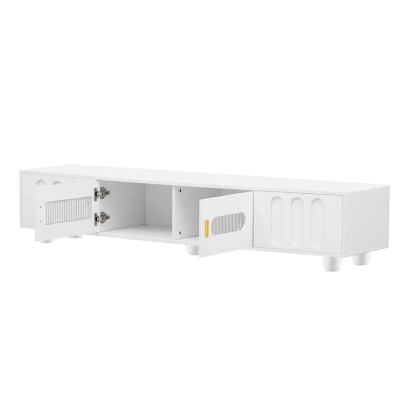 Media Console for TVs Up to 80", Entertainment Center with Glass Door, TV Storage Cabinet with Solid Wood Legs and Metal Handles