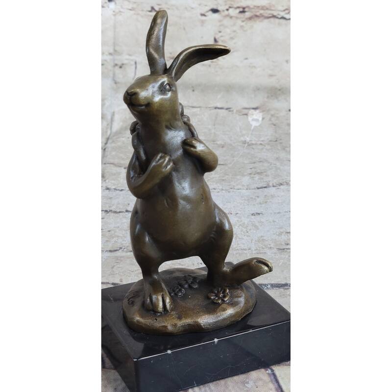 Signed Original Milo Bunny W. Basket Of Flower Bronze Art Decor Sculpture Figure