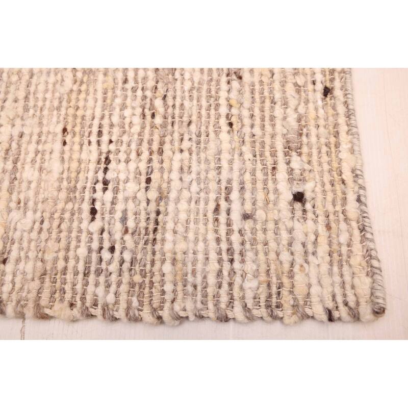 ECARPETGALLERY Braid weave Sienna Cream, Taupe Wool Kilim - 8'0 x 10'0