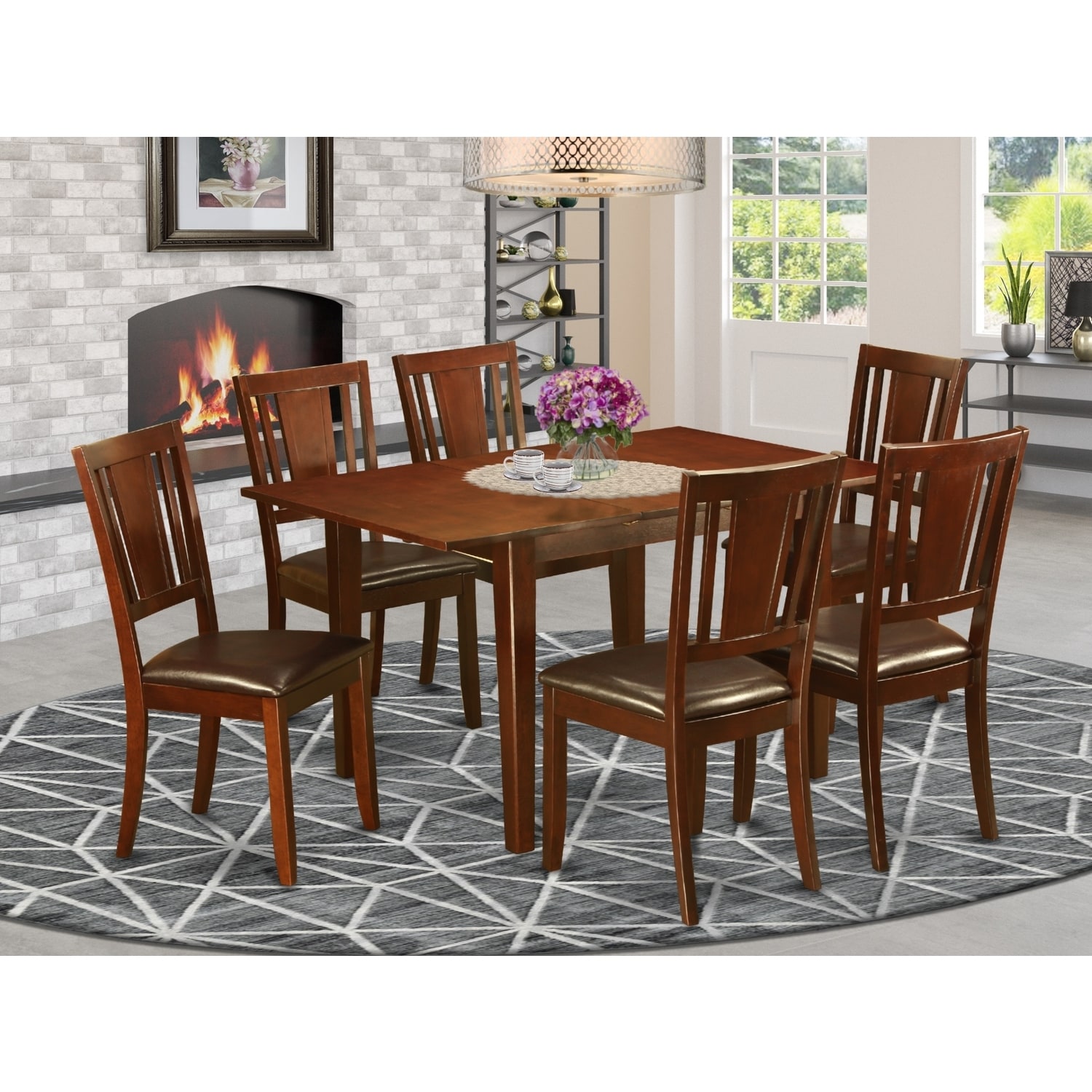 Rustic Dining Room Table Set with 6 Chairs - Kitchen Set, 32x60 Inch