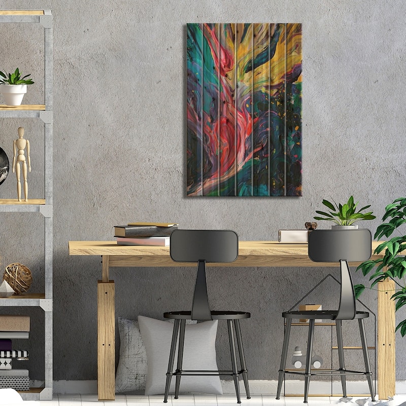 Bird Flower Print On Wood by Tanya Shatseva - Multi-Color