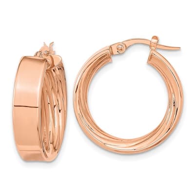 Curata 14k Gold Rose Polished and Textured Inside 21.74x5.5mm Hoop Earring