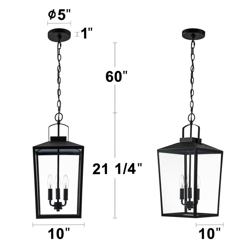 3-Light Black Outdoor Pendant Light with Clear Glass
