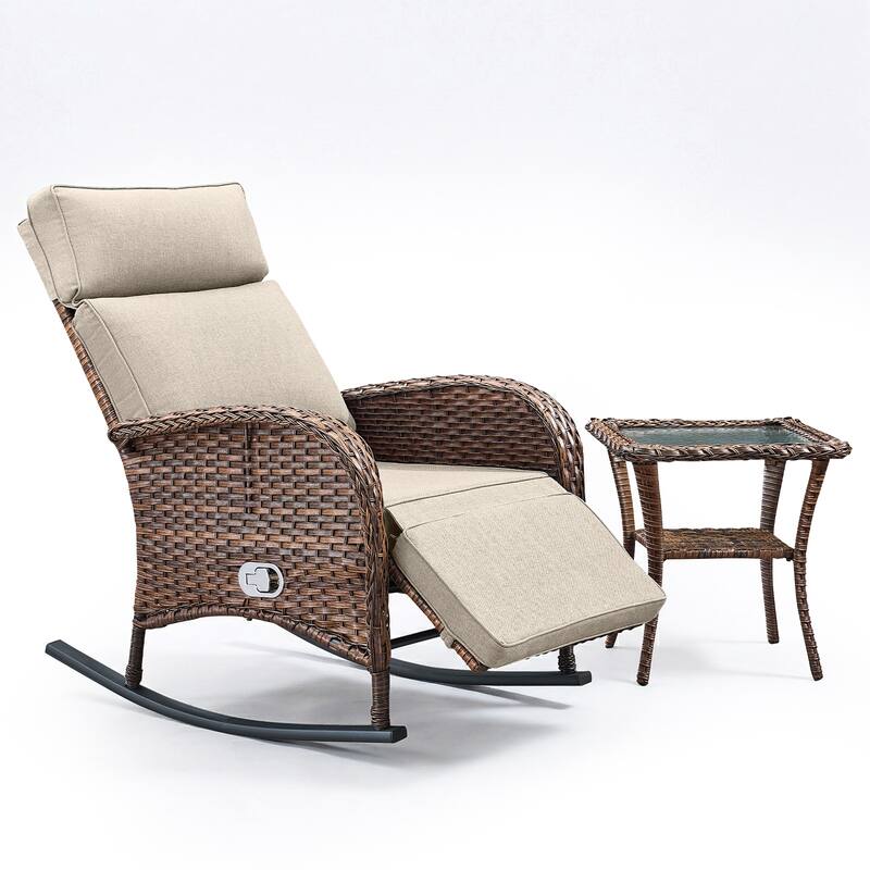 Pocassy Versatile Outdoor Recliner Rocker Chair with Side Table
