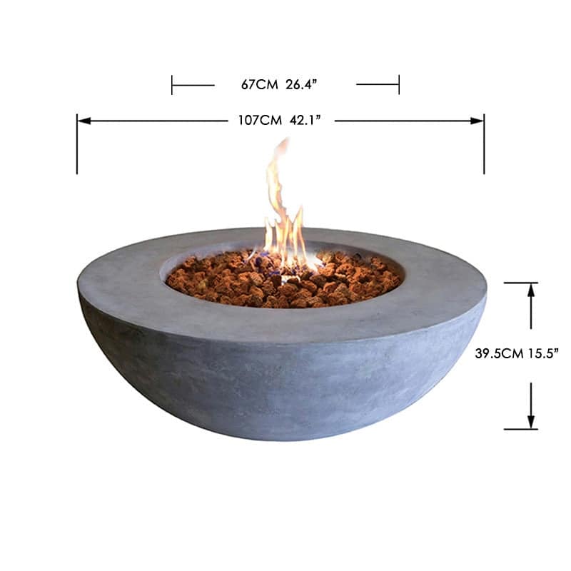 Elementi Lunar Bowl Fire Pit Bundle Outdoor Firepit Set - 42” L x 42” W x 16” H