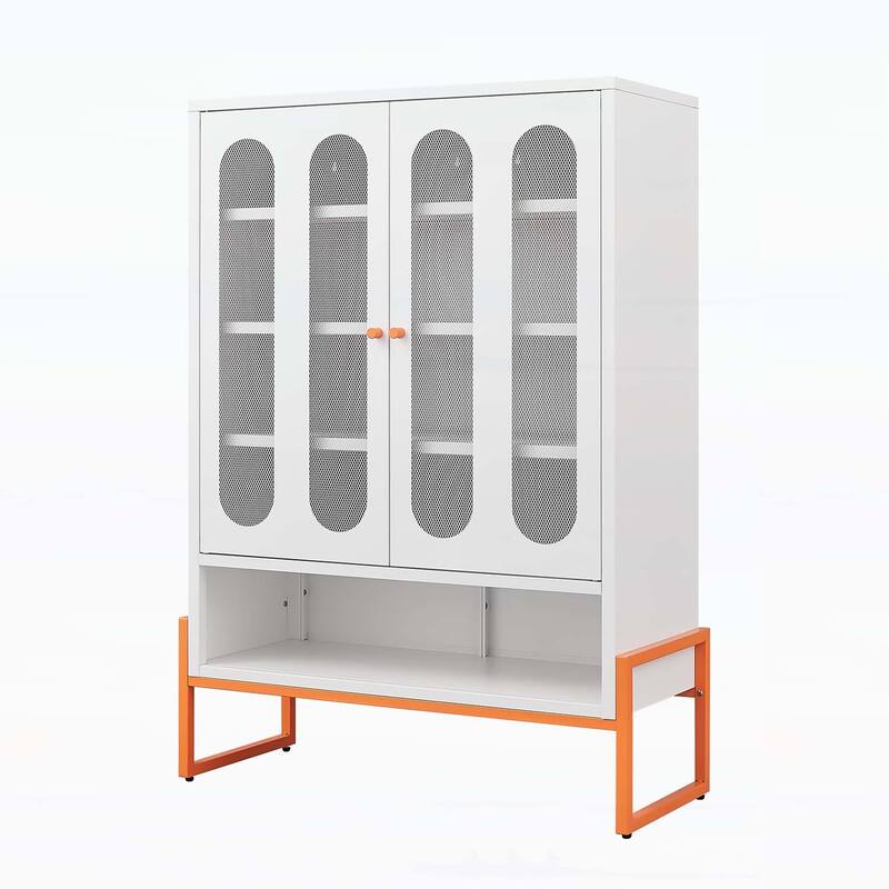 Minimalist Shoe Cabinet with Adjustable Mesh Doors
