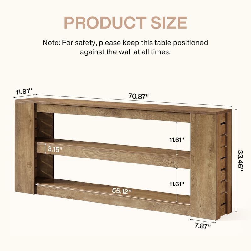71-Inch Extra Long Console Table with 3-Tier Shelves for Entryway, Living Room, Behind thd Couch