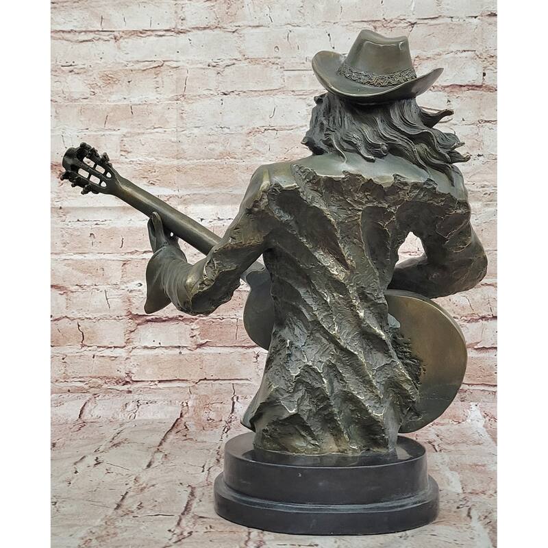 Bronze Country Singer Musician Bust - Cowgirl Guitar Sculpture Decor
