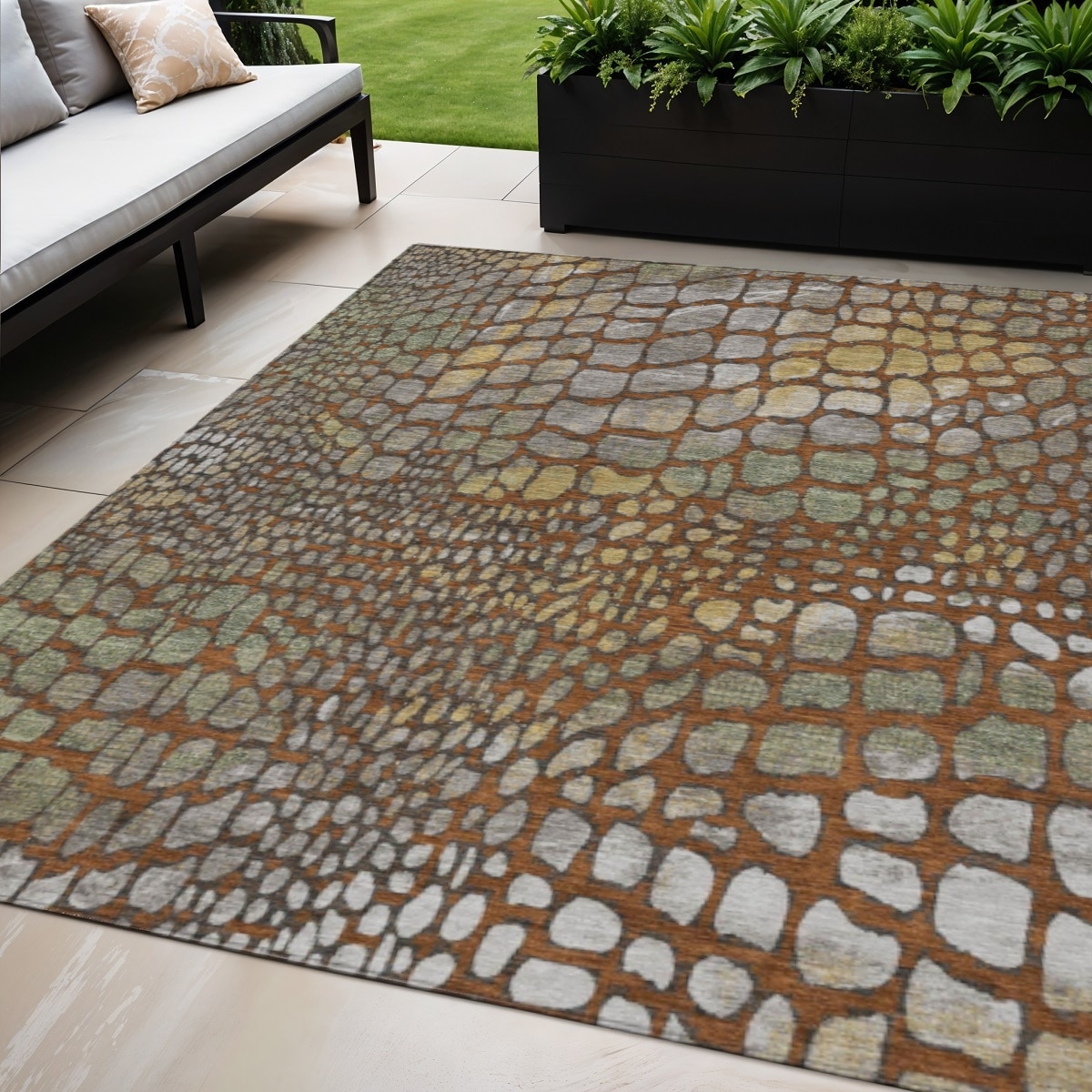 5' X 8' Copper Gold And Brown Abstract Washable Indoor Outdoor Area Rug - 5' x 8'