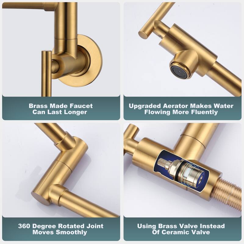 WOWOW Wall Mounted Pot Filler with Control Double Joint Swing Arm