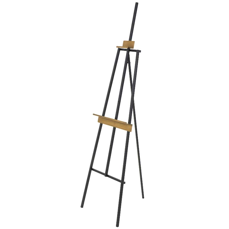 Black Metal Painter's Inspired Floor 4 or 3 Tier Easel with Gold Accents