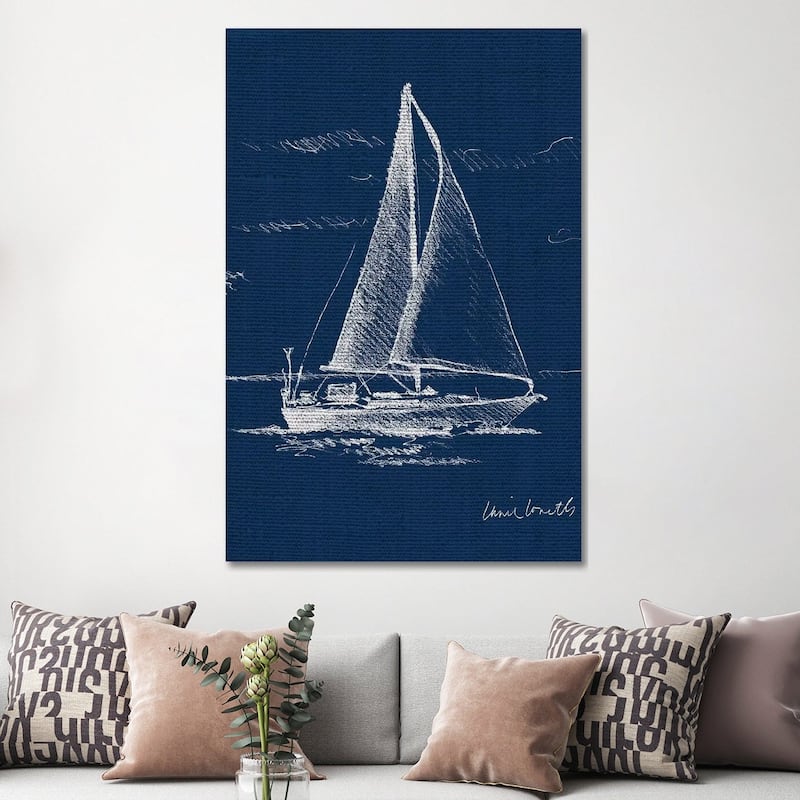 iCanvas "Sailboat on Blue Burlap I" by Lanie Loreth Canvas Print