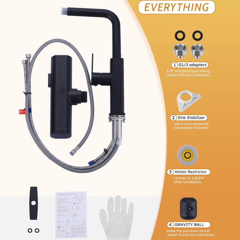 WOWOW Single Handle Pull Out Sprayer Kitchen Faucet with 3-Mode Advanced Spray