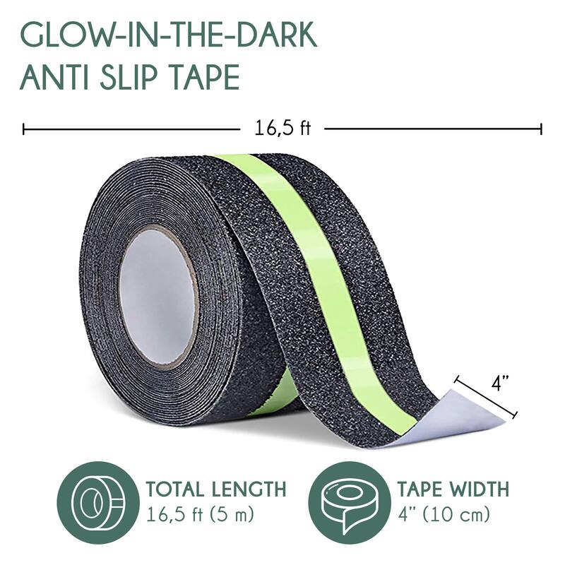 Non-Slip Glow In The Dark Tape - Heavy Duty Grip Tape For Stairs - Waterproof Safety Anti Slip Tape For Staircase, Dark Areas