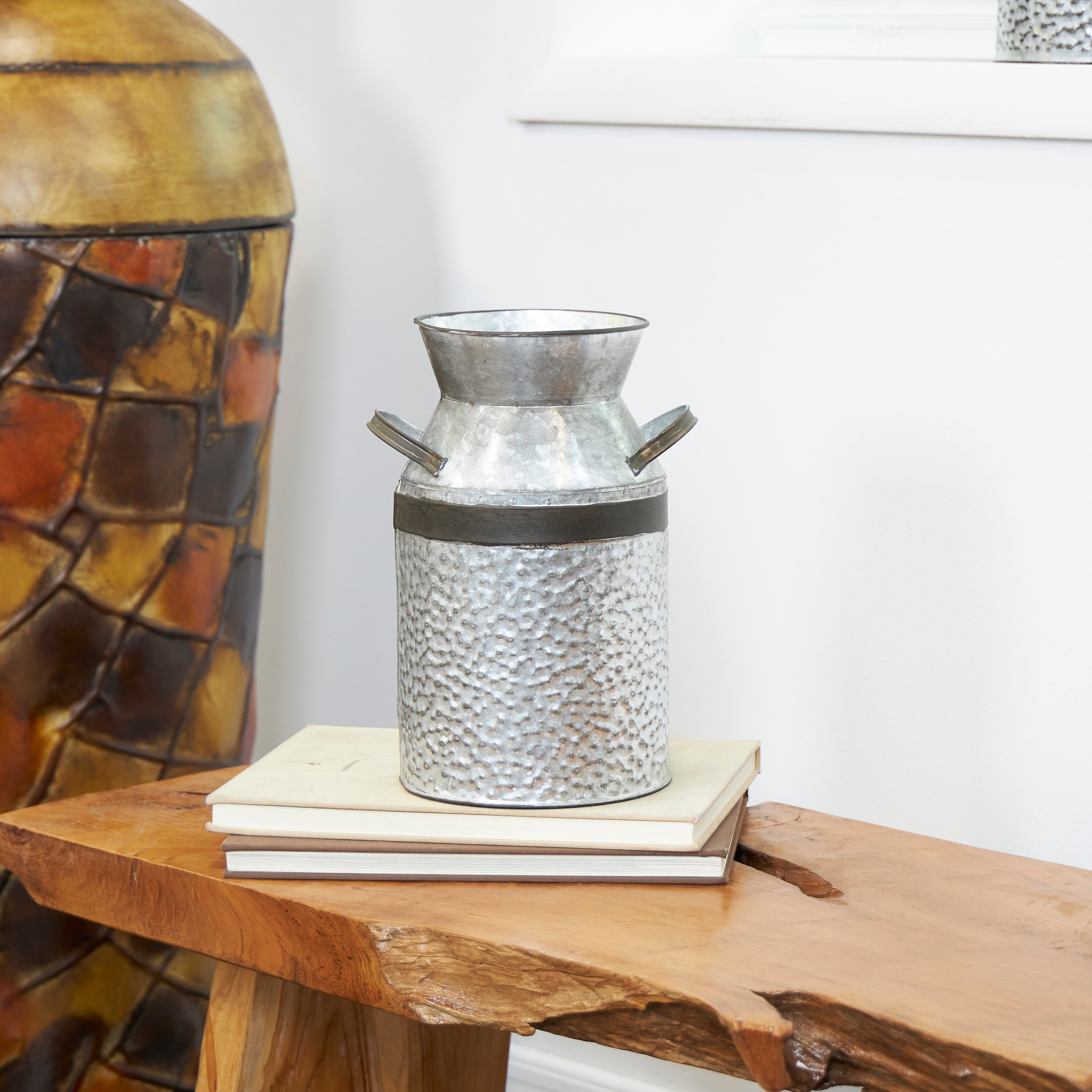 Gray Metal Milk Can Vase