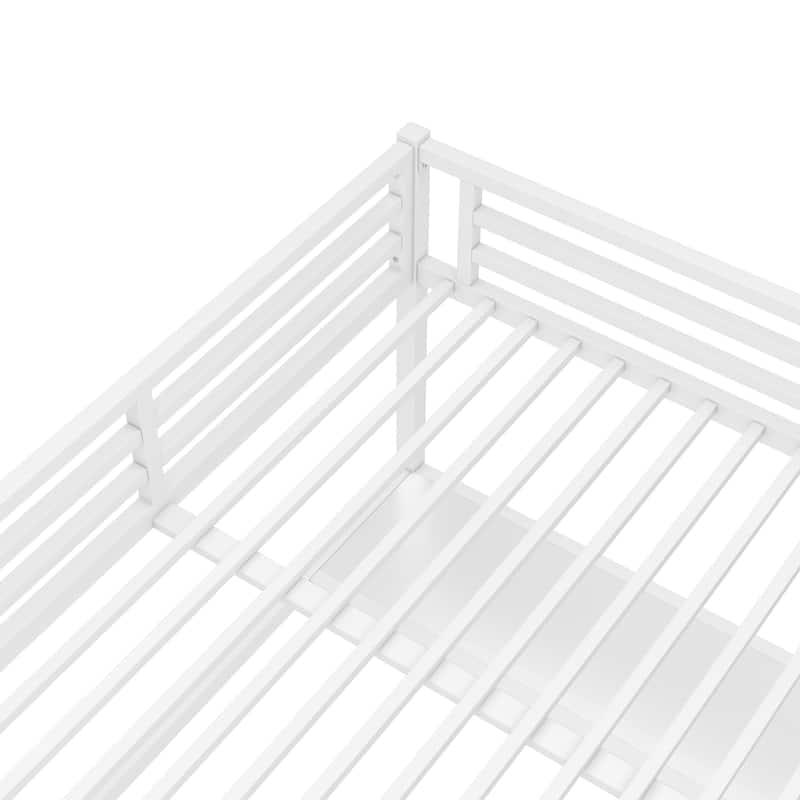 Metal Queen Size Loft Bed with Power Outlet and LED Lighted, Space-Saving, Noise Reduced, White