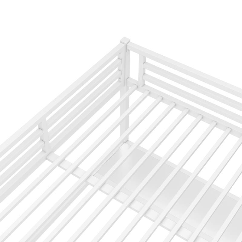 Roomfitters Metal Queen Size Loft Bed with Power Outlet & LED Lighting, Space-Saving Noise-Reduced Frame, White