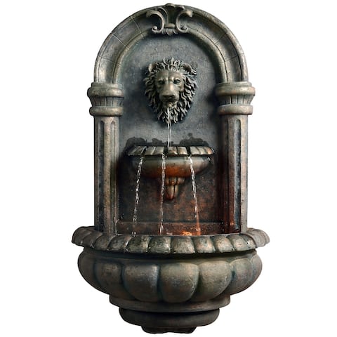 Teamson Home - Outdoor Royal Lion Head Wallfall Fountain w/ LED Light