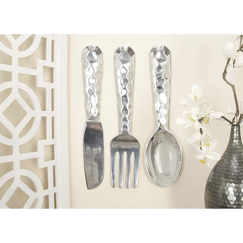 Artistic Cutlery Wall Decor In Metal, Set of Three, Silver - 6 x 12