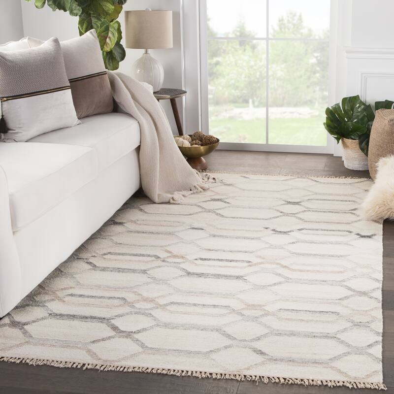 Macsen Handmade Trellis Ivory/ Light Grey Area Rug