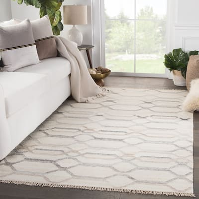 Macsen Handmade Trellis Ivory/ Light Grey Area Rug