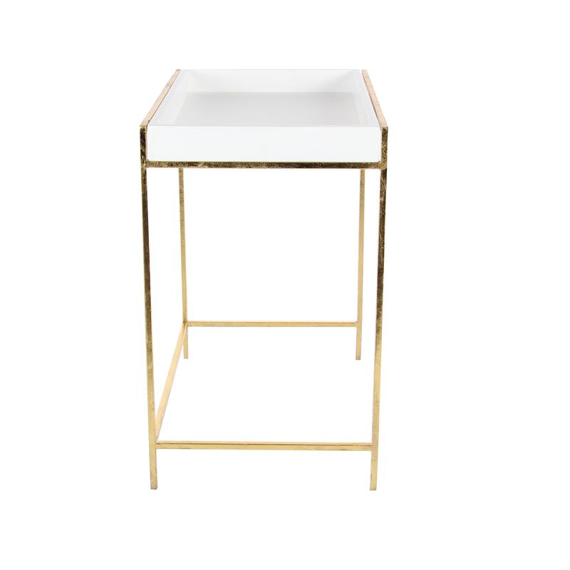 Wooden Geometric Nesting Tray Top Accent Table with Gold Metal Legs - Set of 2 White - Roche River Decor
