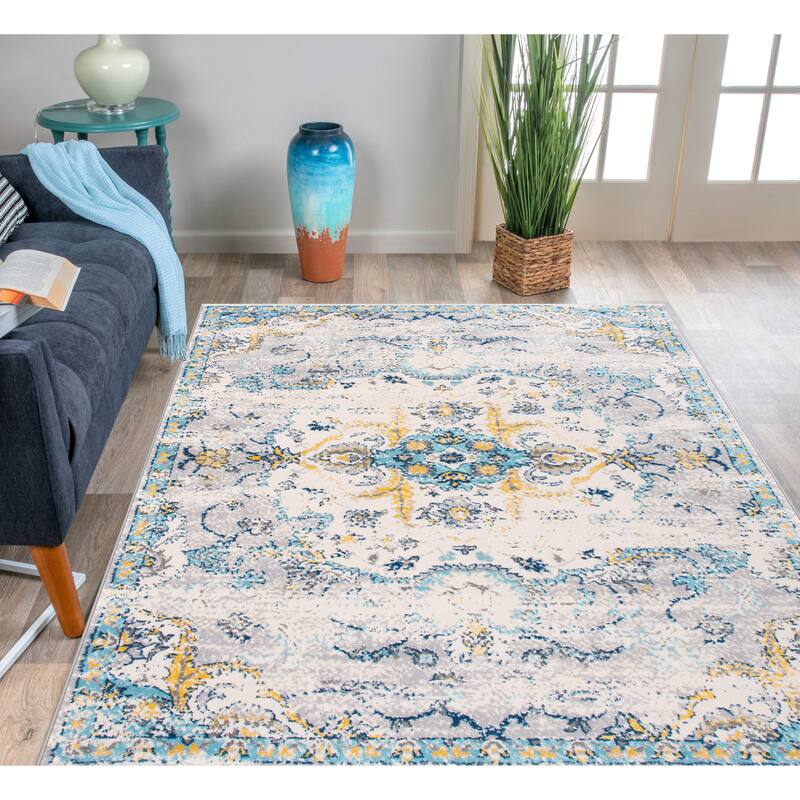The Curated Nomad Sunset Blue Distressed Bohemian Rug