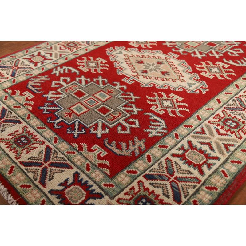 Red Kazak Foyer Rug Handmade Traditional Wool Carpet - 3'0"x 3'11"